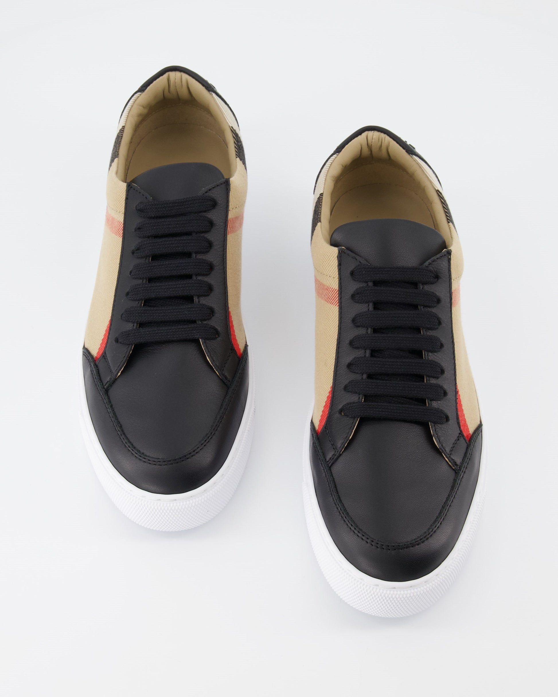 Burberry sneakers, women's luxury sneakers, checked leather sneakers, high-end fashion, Burberry footwear