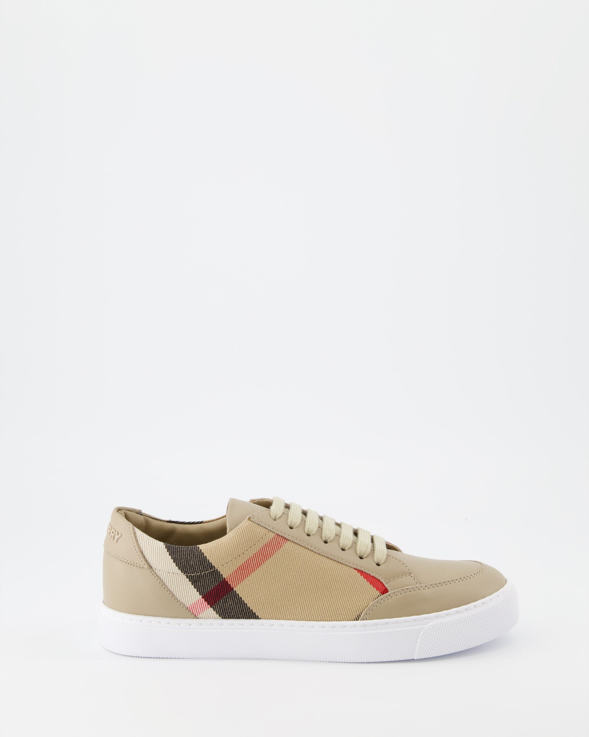 Burberry sneakers, luxury women's footwear, beige checkered shoes, designer leather sneakers, high-end casual shoes