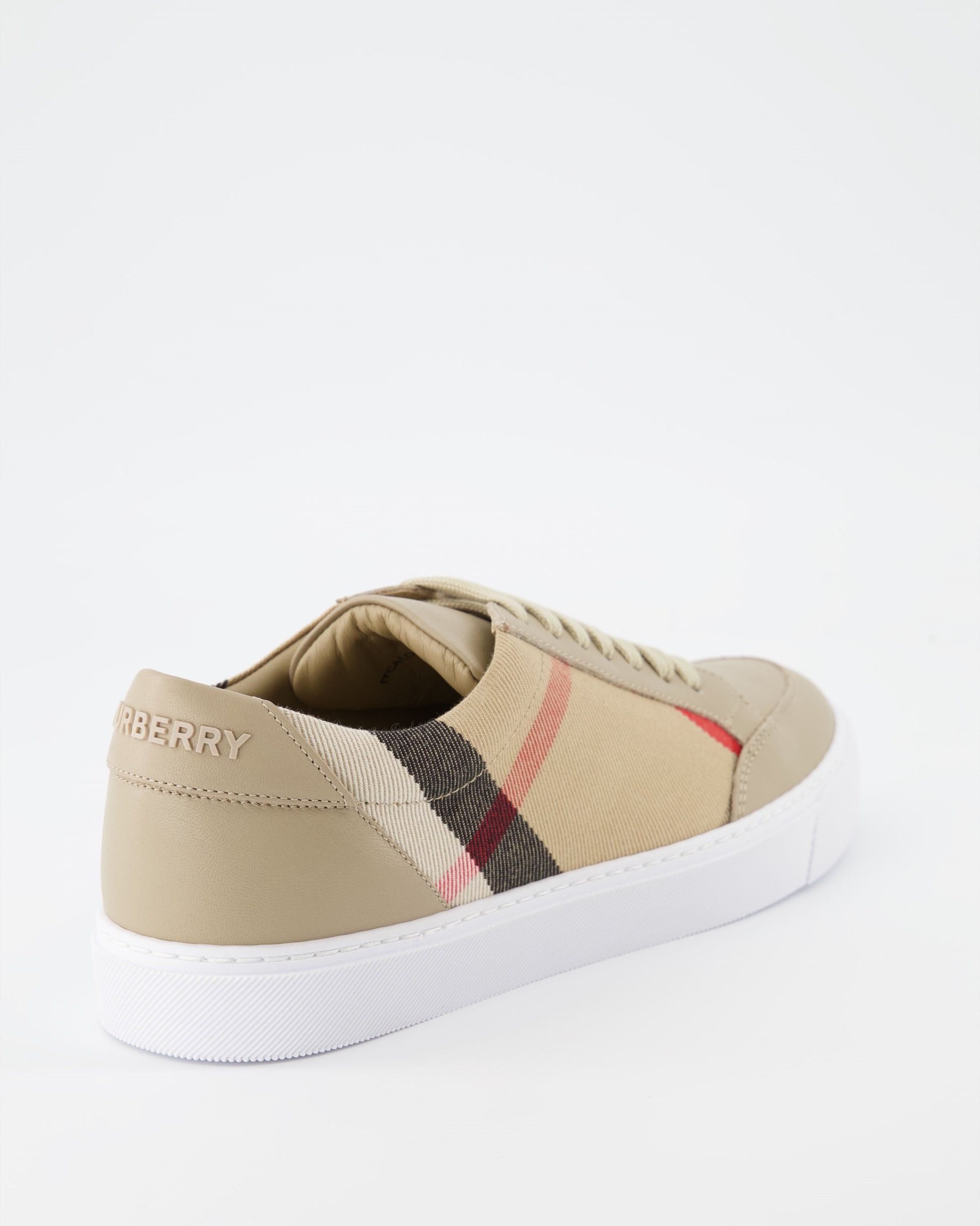 Burberry sneakers, luxury women's footwear, beige checkered shoes, designer leather sneakers, high-end casual shoes