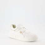 Valentino Garavani, women’s luxury sneakers, white and gold sneakers, One Stud sneakers, designer footwear