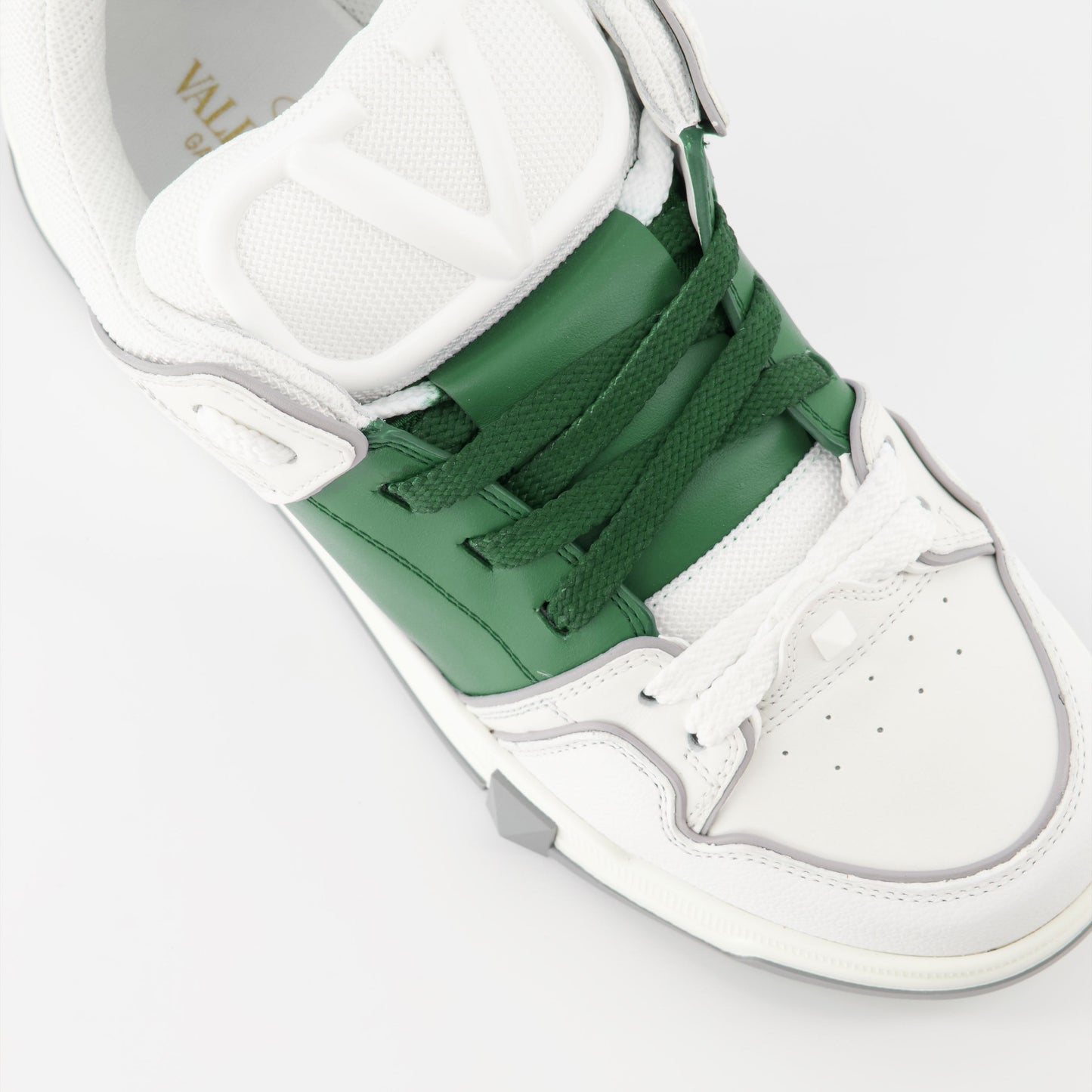 Valentino sneakers, luxury men's footwear, designer green sneakers, high-end skate shoes, white leather sneakers