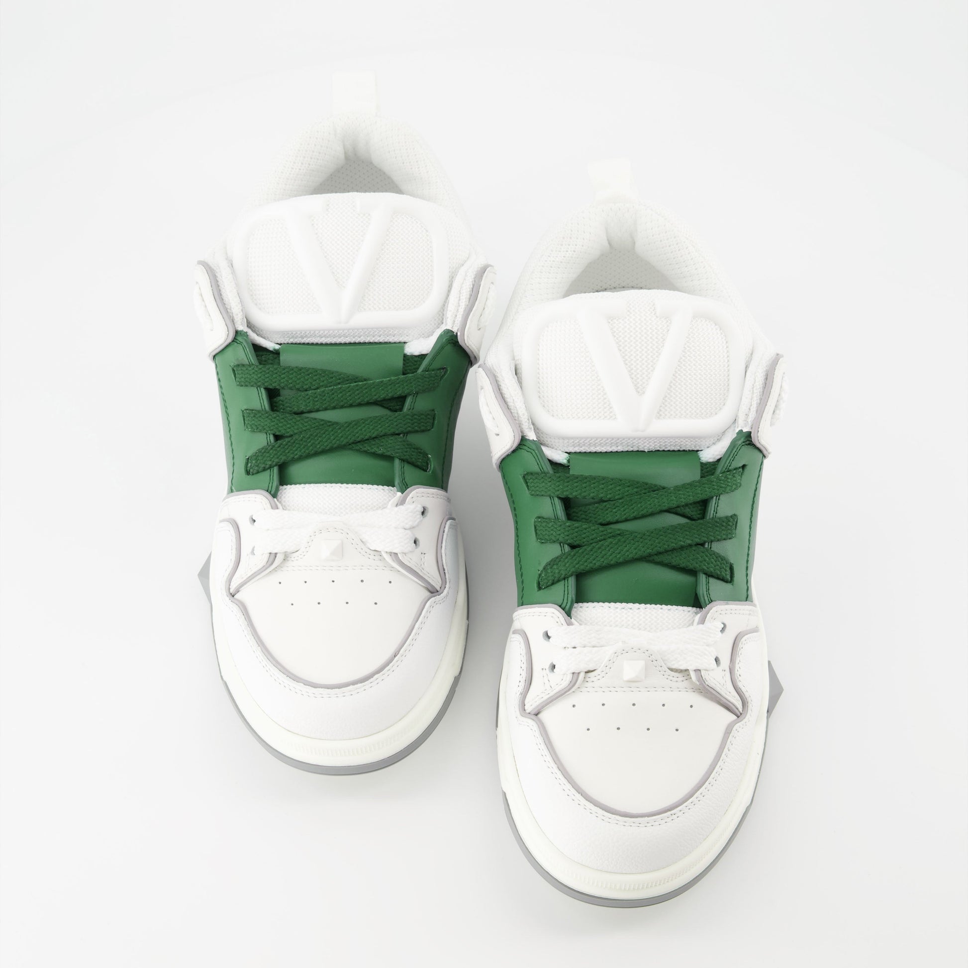 Valentino sneakers, luxury men's footwear, designer green sneakers, high-end skate shoes, white leather sneakers