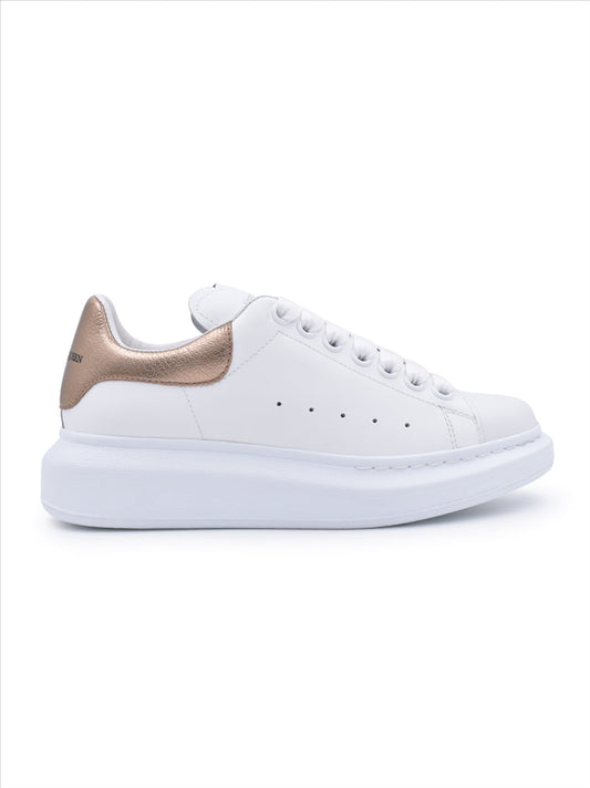 Alexander McQueen sneakers, luxury sneakers, white leather sneakers, rose gold sneakers, women's designer footwear