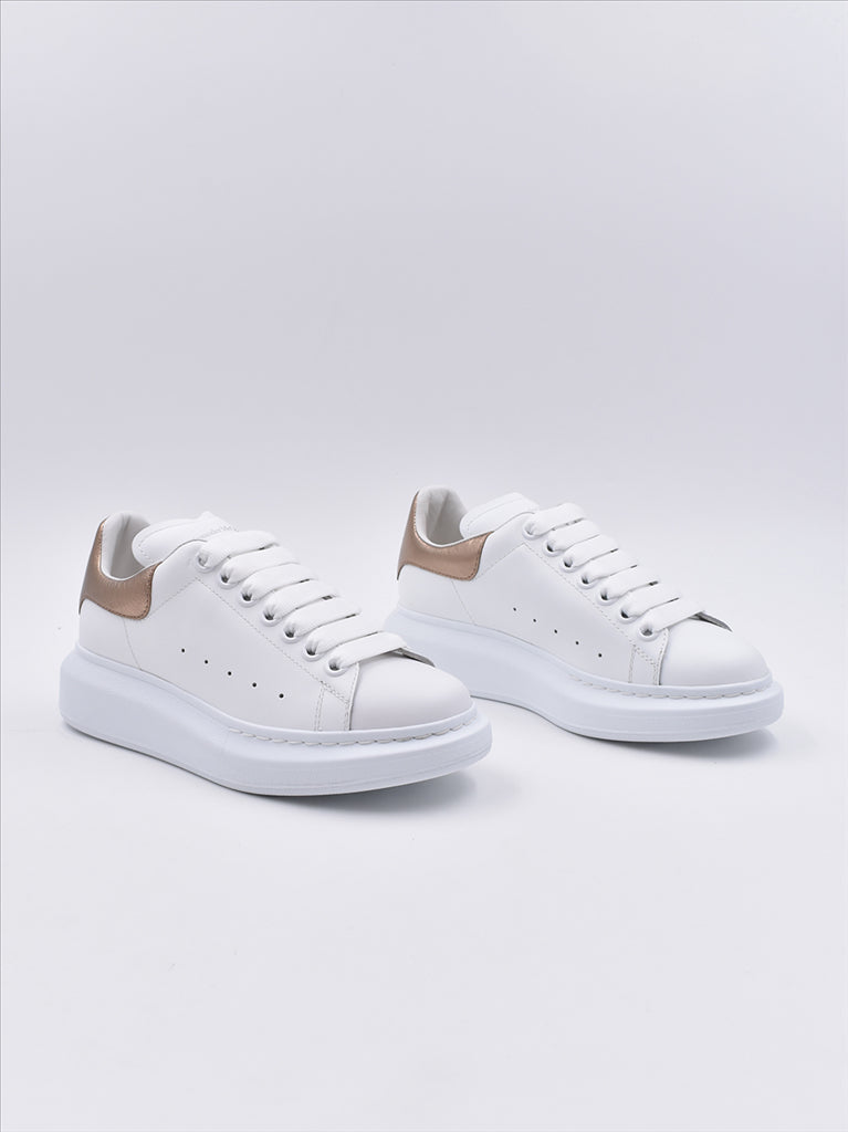 Alexander McQueen sneakers, luxury sneakers, white leather sneakers, rose gold sneakers, women's designer footwear