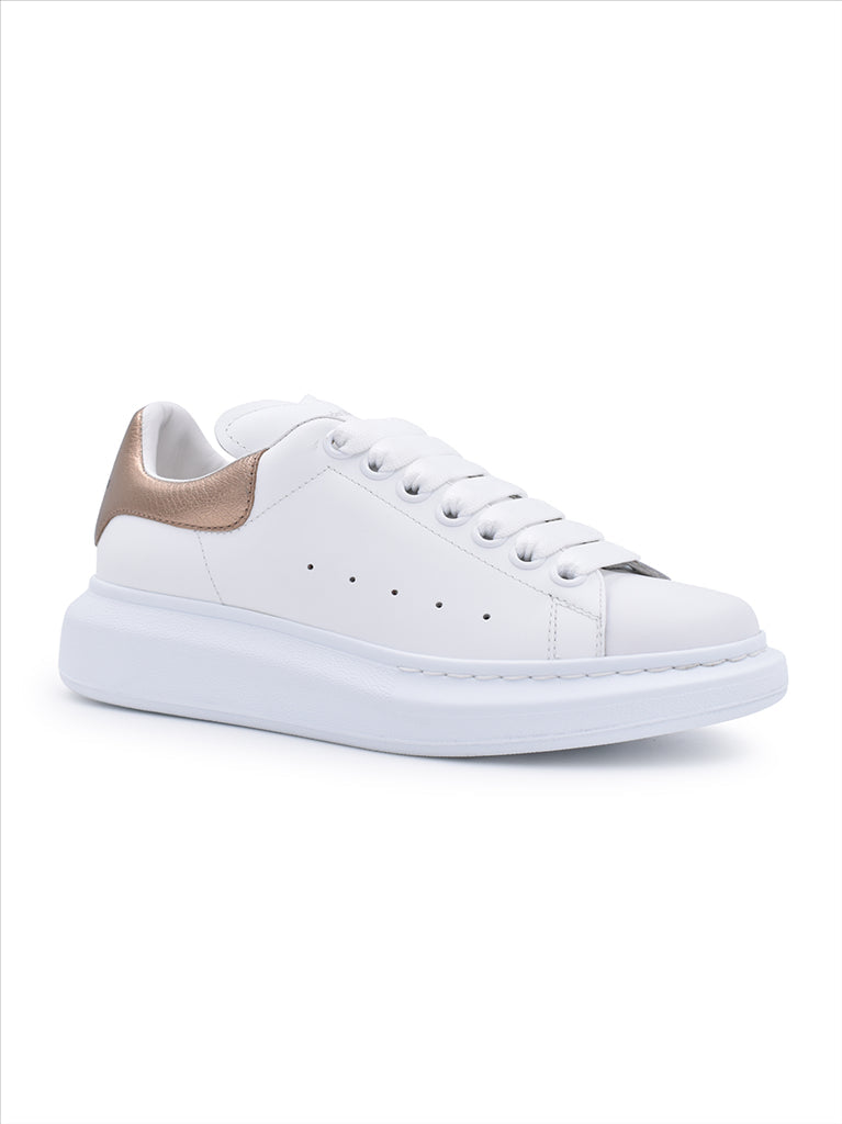 Alexander McQueen sneakers, luxury sneakers, white leather sneakers, rose gold sneakers, women's designer footwear