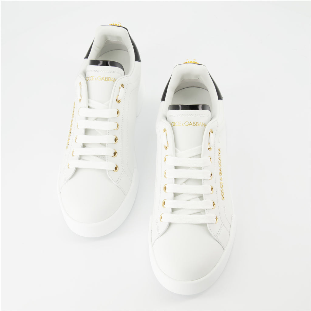 Portofino Sneakers, Dolce & Gabbana, women's sneakers, smooth leather, gold details