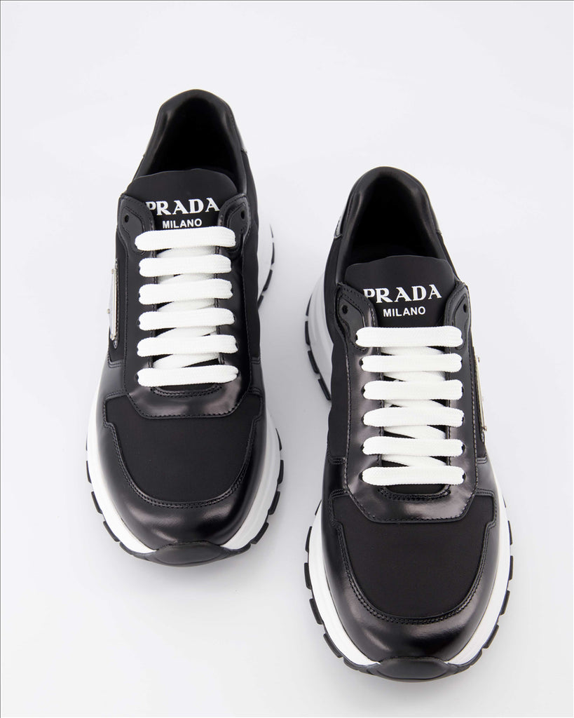 Prada, Men's Black Sneakers, Luxury Footwear, Baskets Prax Noir, High-End Fashion