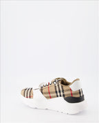 Burberry sneakers, luxury women’s footwear, checkered sneakers, stylish beige sneakers, high-end designer shoes
