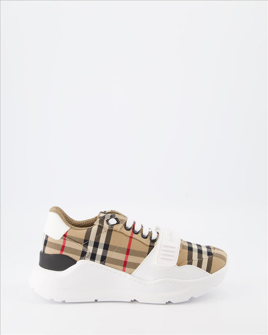 Burberry sneakers, luxury women’s footwear, checkered sneakers, stylish beige sneakers, high-end designer shoes