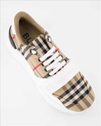 Burberry sneakers, luxury women’s footwear, checkered sneakers, stylish beige sneakers, high-end designer shoes