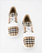 Burberry sneakers, luxury women’s footwear, checkered sneakers, stylish beige sneakers, high-end designer shoes