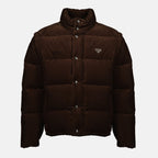Image of Brown Corduroy Puffer Jacket by Prada for Men - Season Autumn-Winter 2025 - Front View