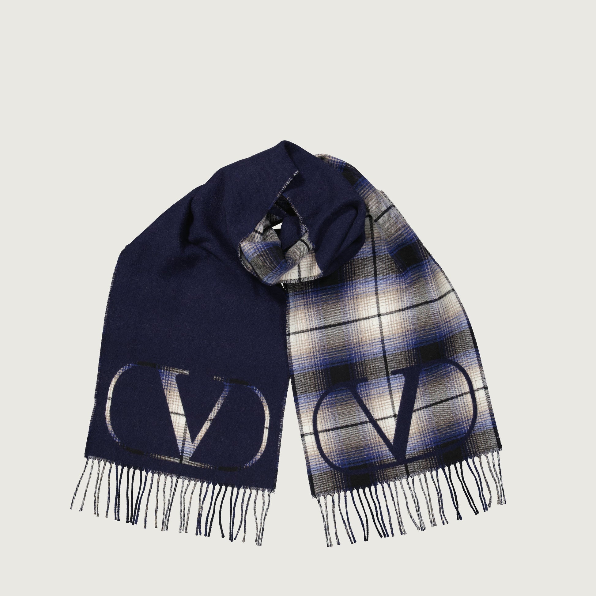 Plaid wool scarf, designer winter scarf, Valentino scarf, two-tone scarf, signature logo scarf