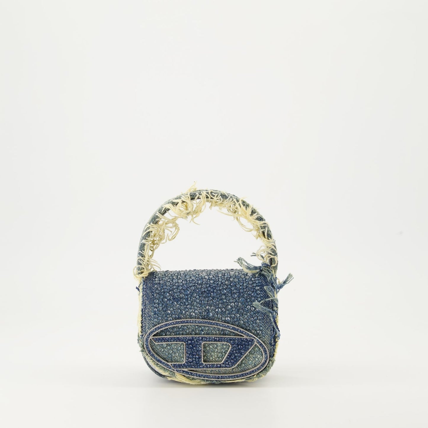 Diesel denim bag, strass shoulder bag, XS denim bag, luxury denim accessory, Diesel 1DR XS