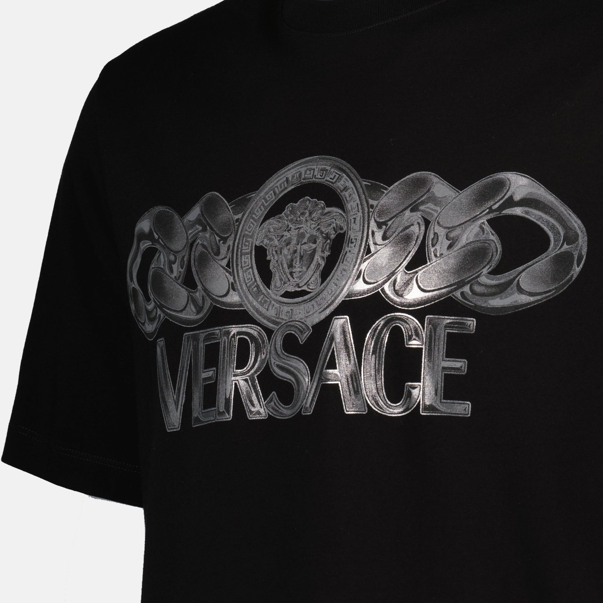 Medusa On Chain, black T-shirt, Versace T-shirt, cotton jersey, iconic print