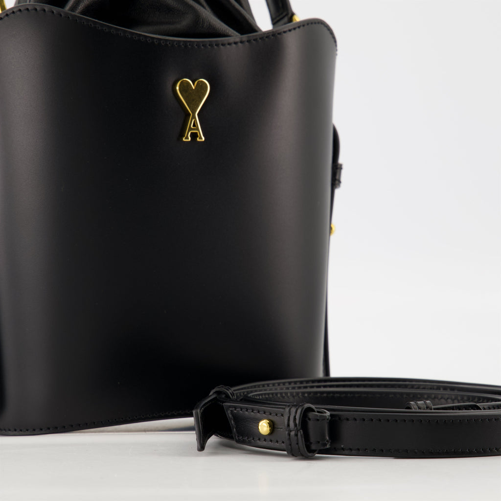Mini Bucket Bag, AMI Paris, black leather bag, luxury accessories, crossbody bag