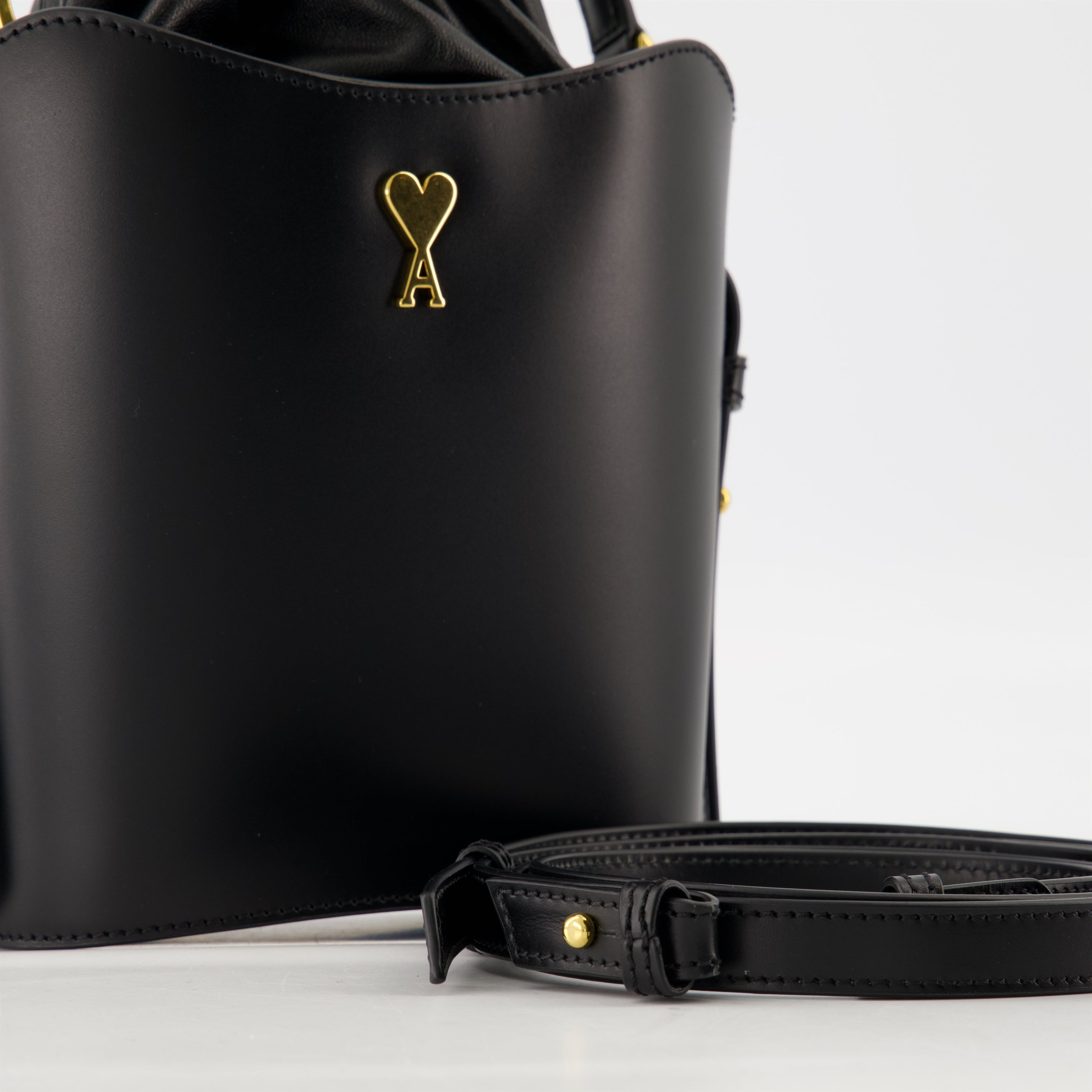Mini Bucket Bag, AMI Paris, black leather bag, luxury accessories, crossbody bag