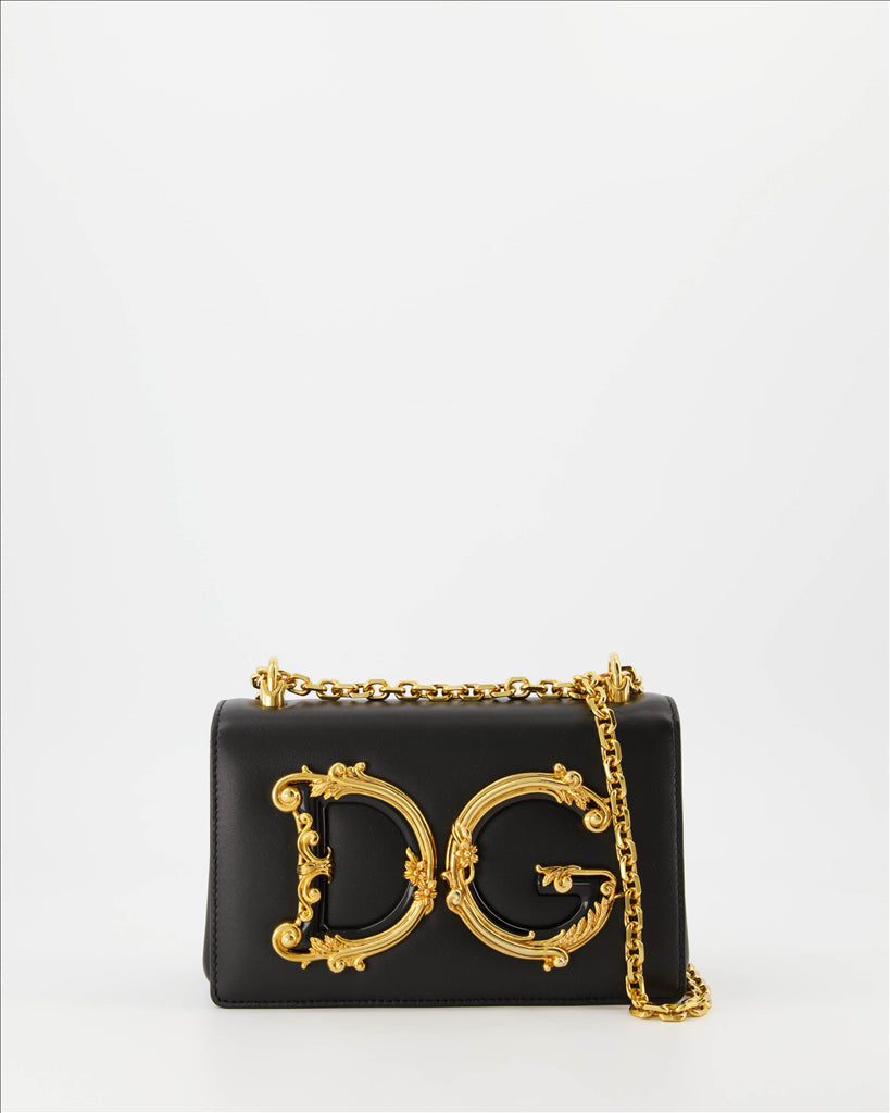 Nappa leather bag, Dolce & Gabbana, elegant luxury, chain shoulder strap, baroque DG logo