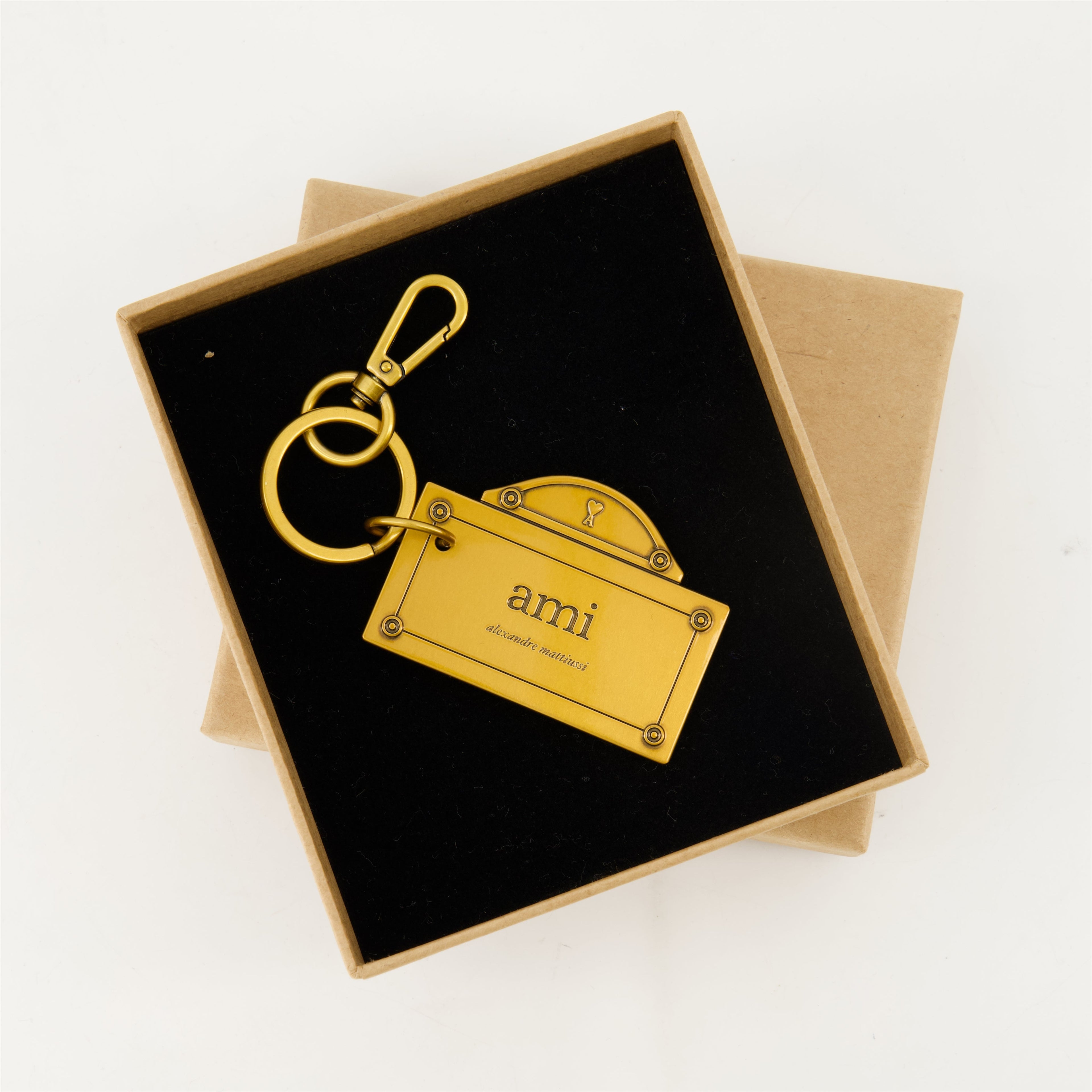 keychain, AMI Paris accessory, brass keychain, street sign keychain, golden keychain