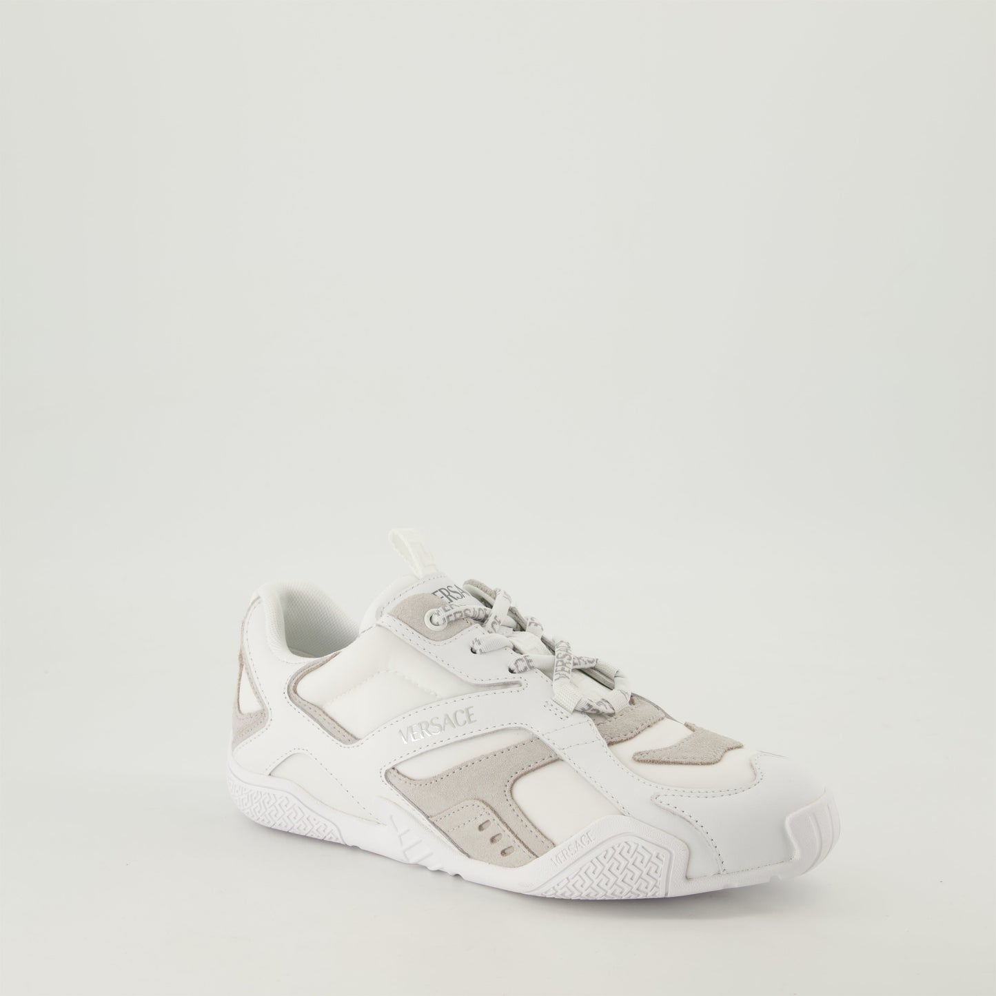 white leather sneakers, Versace sneakers, luxury casual shoes, Spring-Summer 2025, elegant footwear