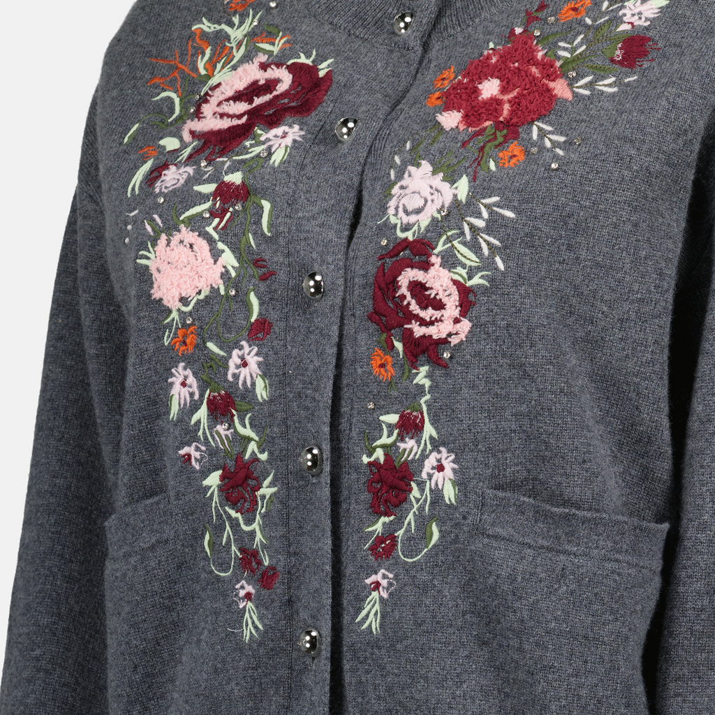 cashmere cardigan, wool cardigan, floral design, elegant knitwear, women's fashion
