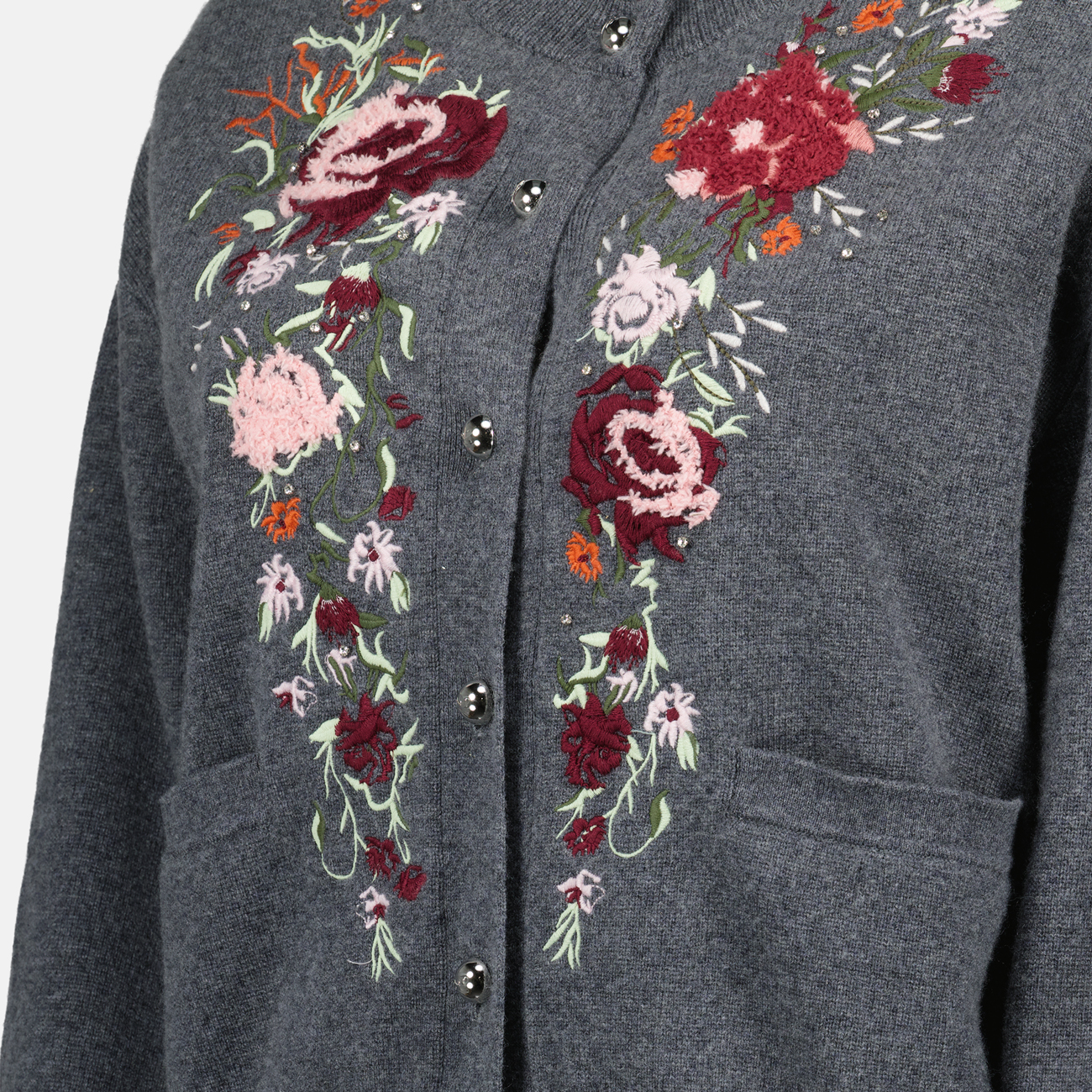 cashmere cardigan, wool cardigan, floral design, elegant knitwear, women's fashion