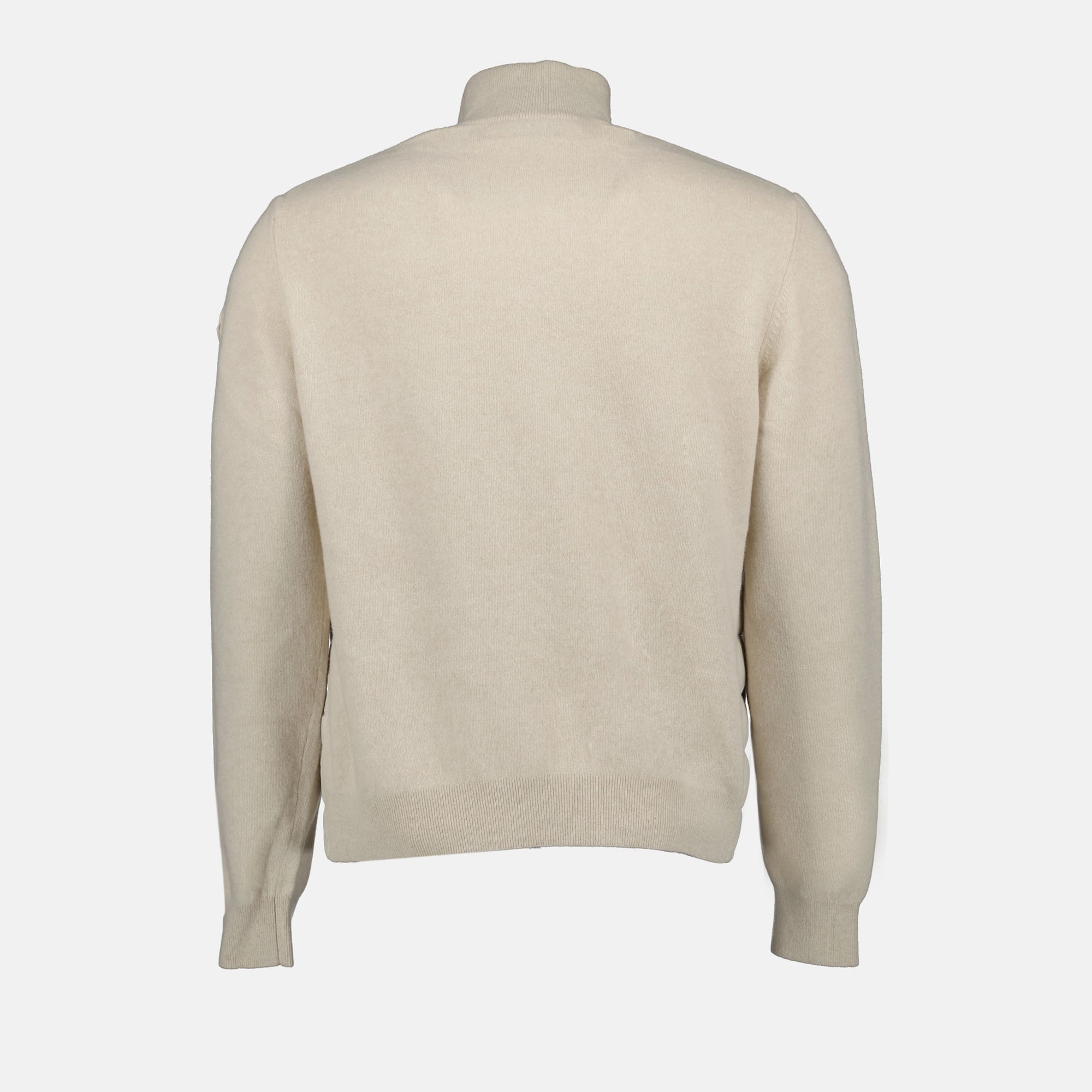 beige wool-cashmere jacket, Moncler Autumn-Winter 2024, luxury outerwear, high collar jacket, bi-material jacket