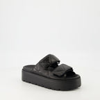 black mules, nappa leather footwear, quilted mules, Prada footwear, women's mules