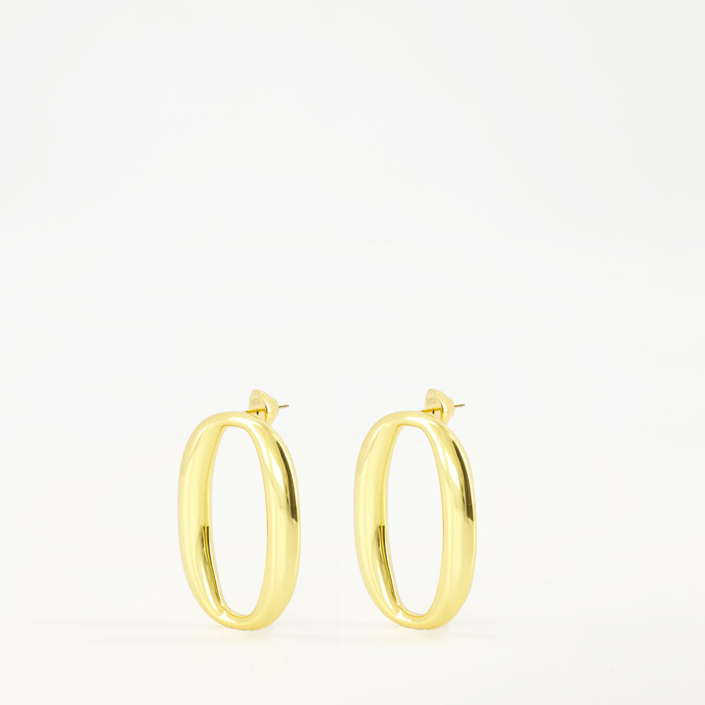 gold earrings, oval earrings, Patou accessories, brass jewelry, elegant earrings