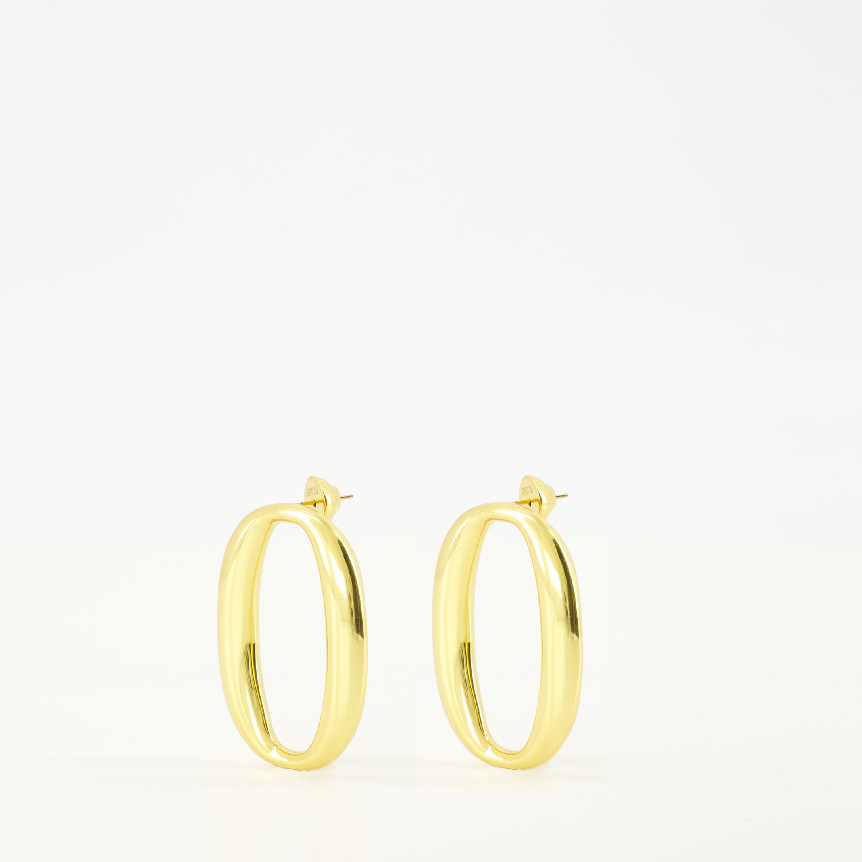 gold earrings, oval earrings, Patou accessories, brass jewelry, elegant earrings