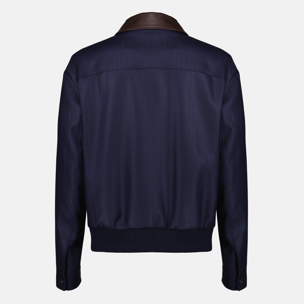 Navy Blau Leder Kragen Blouson