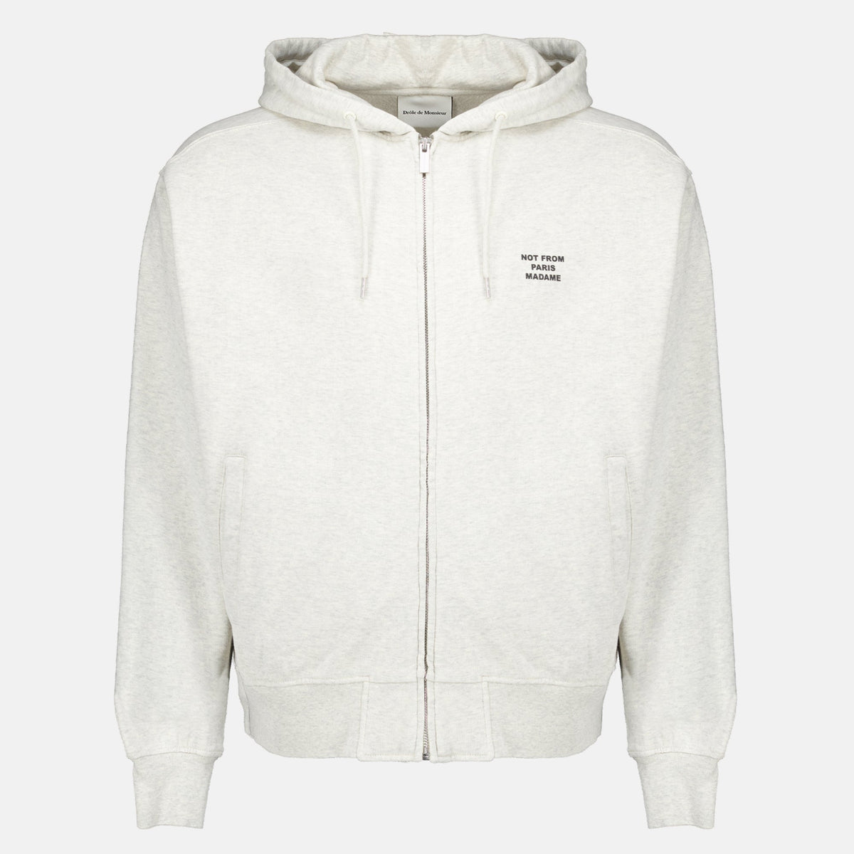 Sudadera gris con cremallera y eslogan
