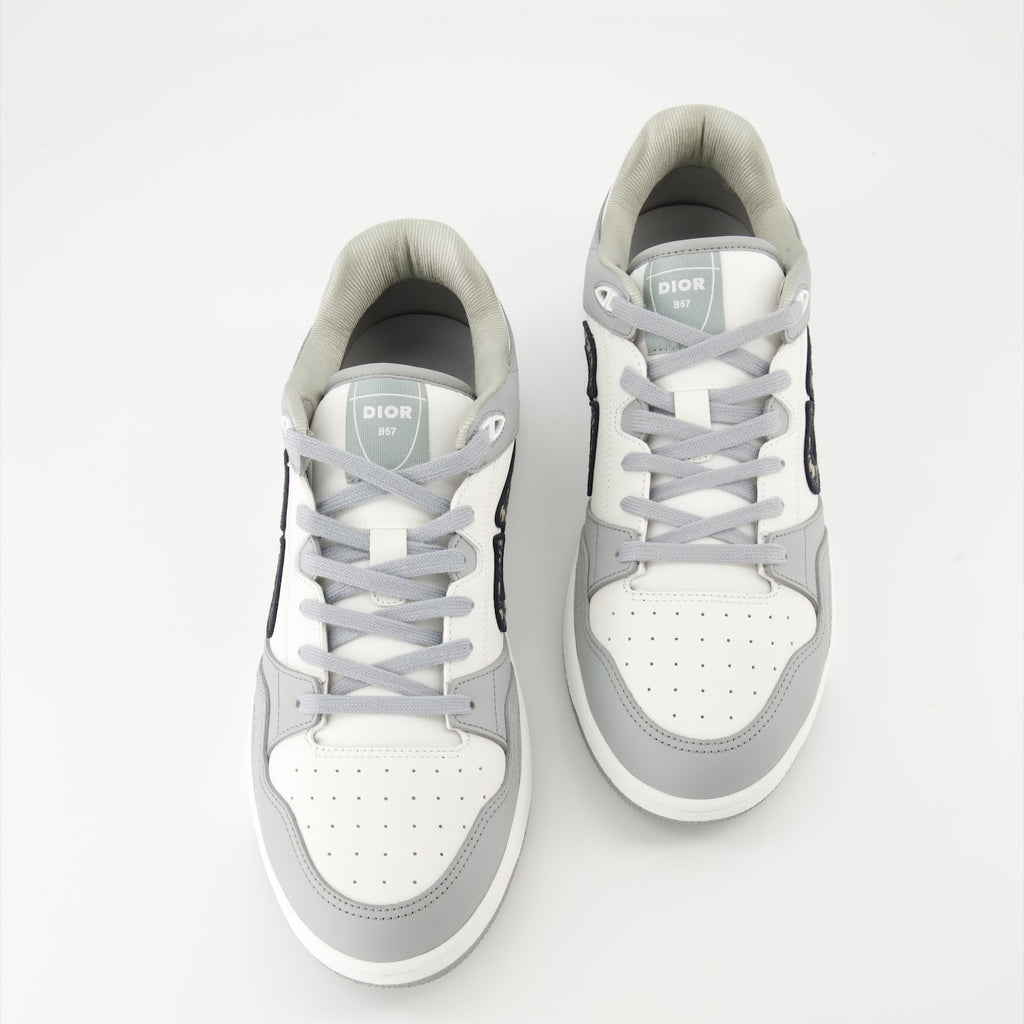 Image of Gray Leather B57 Sneakers by Dior for Men - Season Autumn-Winter 2024 - Top View Pair