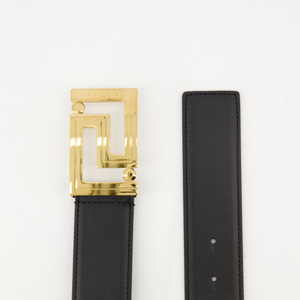 leather belt, Greca buckle, adjustable belt, formal accessory, contemporary fashion