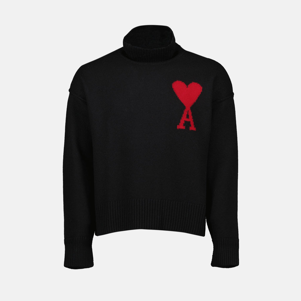 black sweater, Ami de Coeur, knitwear, wool sweater, unisex fashion