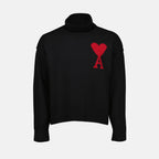 black sweater, Ami de Coeur, knitwear, wool sweater, unisex fashion