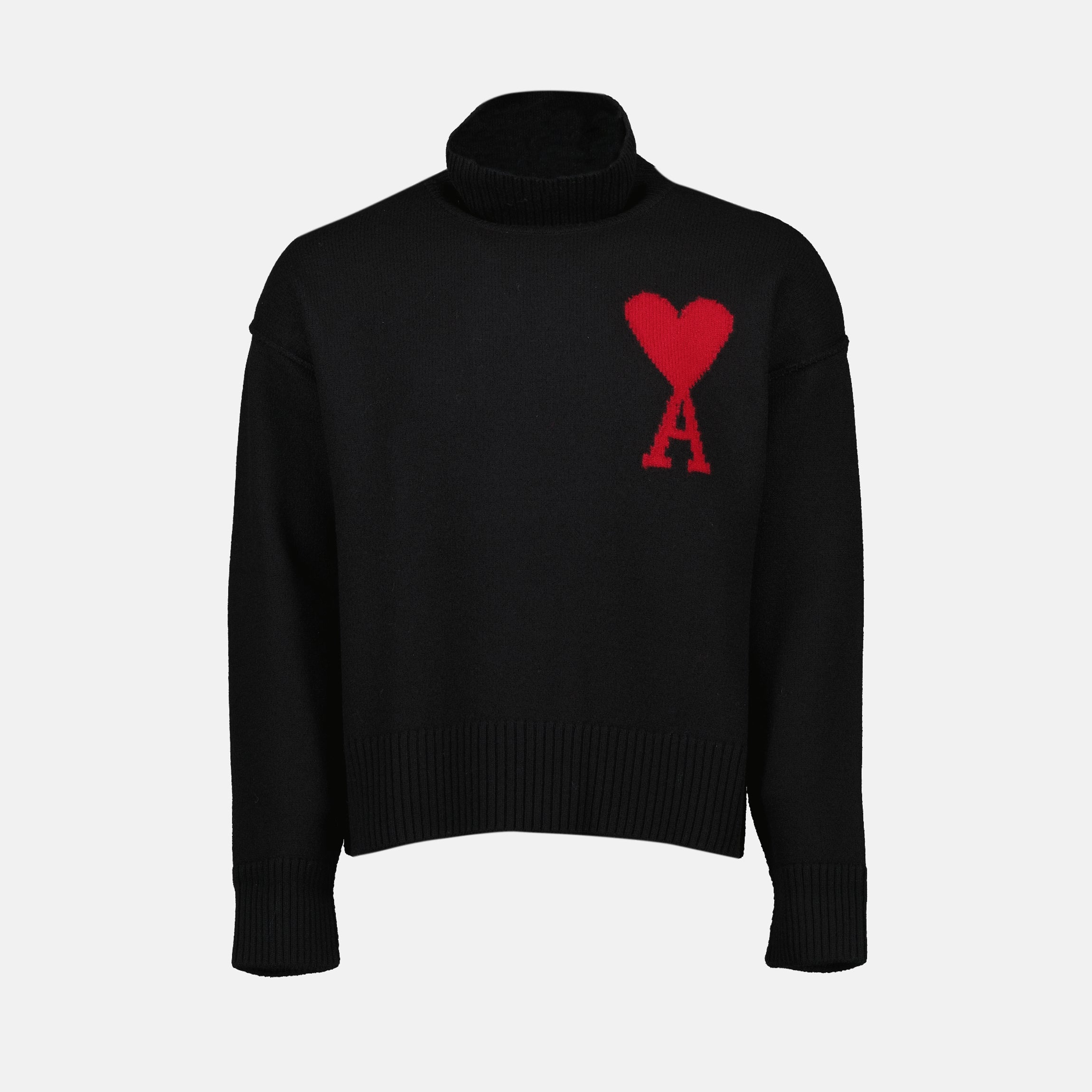 black sweater, Ami de Coeur, knitwear, wool sweater, unisex fashion