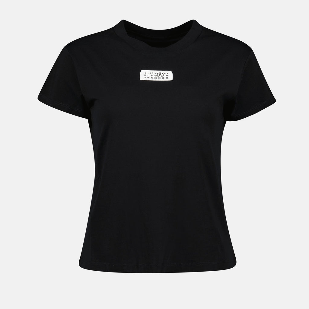 Black T-shirt, MM6 collection, Cotton jersey, Cropped top, Numeric signature
