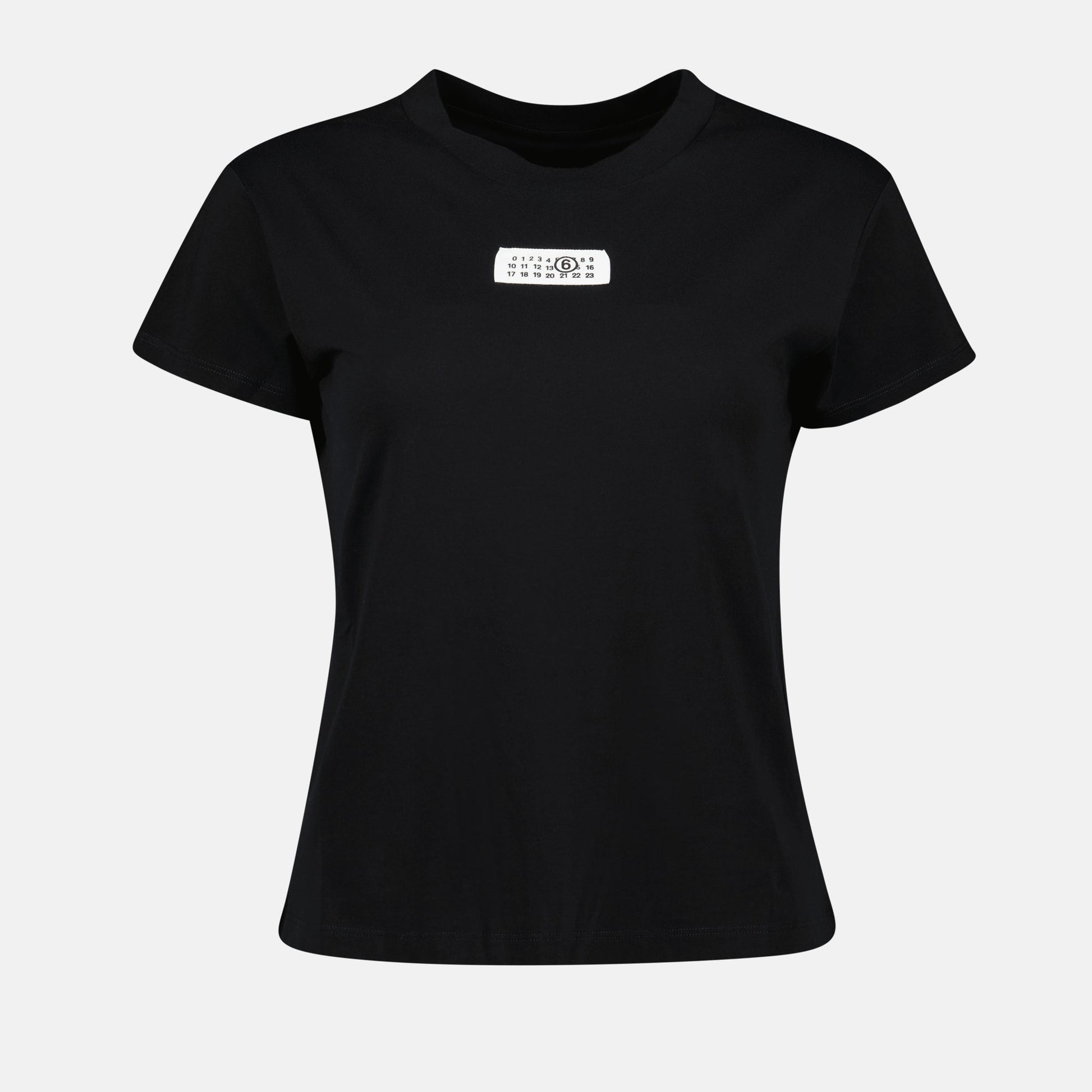 Black T-shirt, MM6 collection, Cotton jersey, Cropped top, Numeric signature