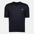 Immagine di T-shirt in lana fine blu navy di Prada per uomo - Stagione Primavera-Estate 2026 - Vista frontale