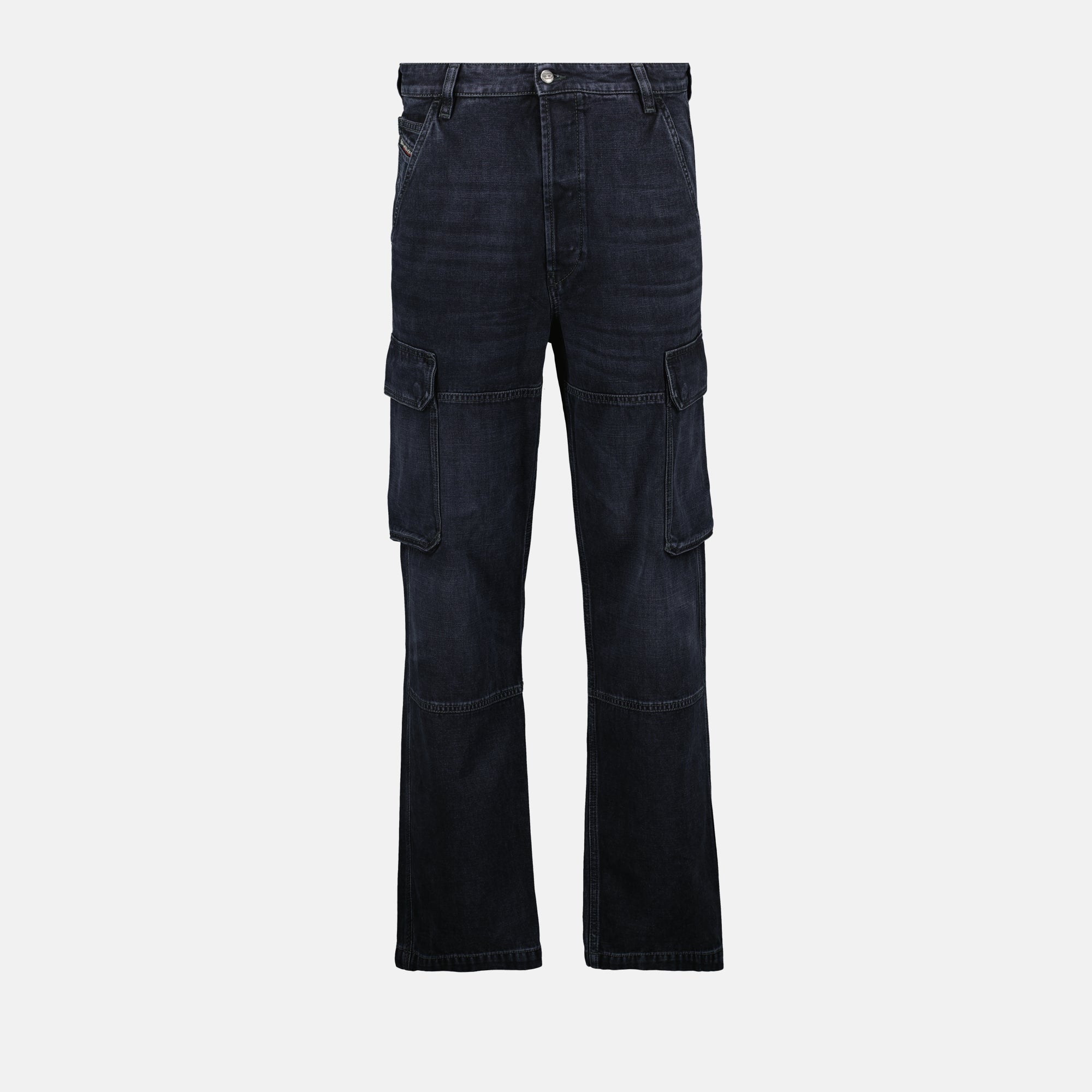 Image of Black Denim Cargo Pants by Diesel for Men - Season Spring-Summer 2025 - Front View