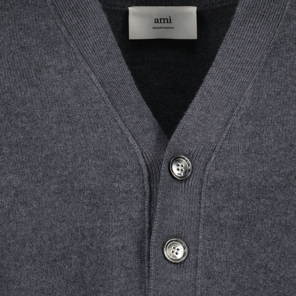 Ami de Coeur cardigan, Ami Paris, wool cardigan, dark gray cardigan, unisex sweater