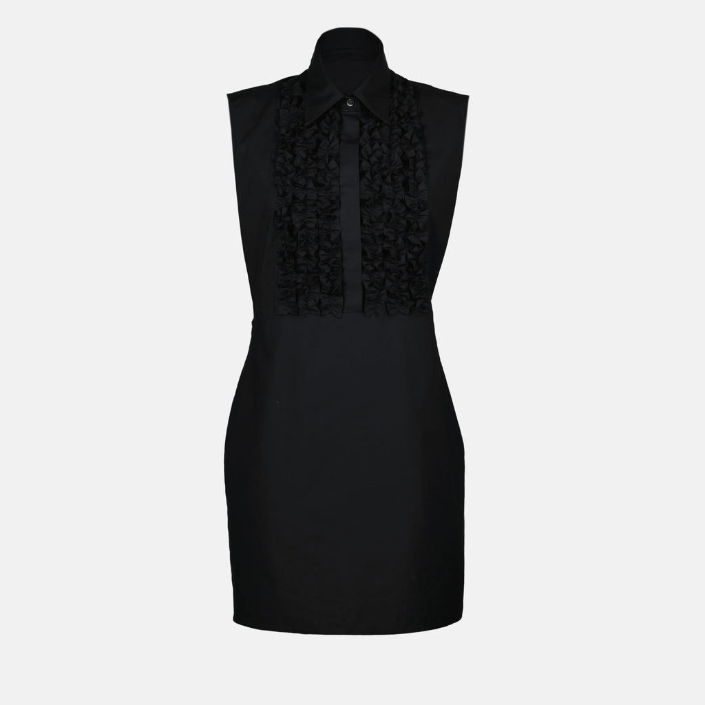 black poplin dress, Moschino dress, ruffled dress, adjustable straps, mini dress