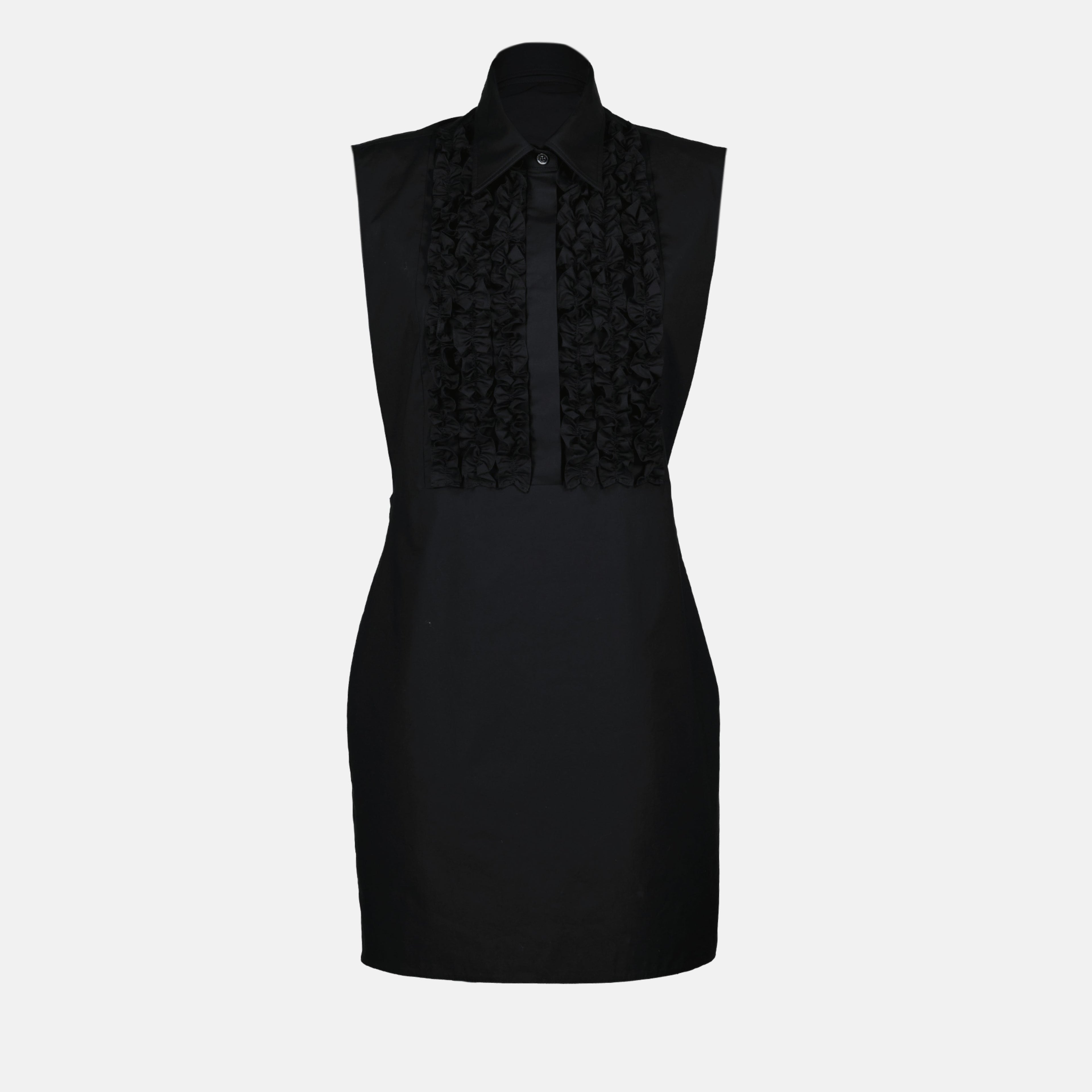 black poplin dress, Moschino dress, ruffled dress, adjustable straps, mini dress