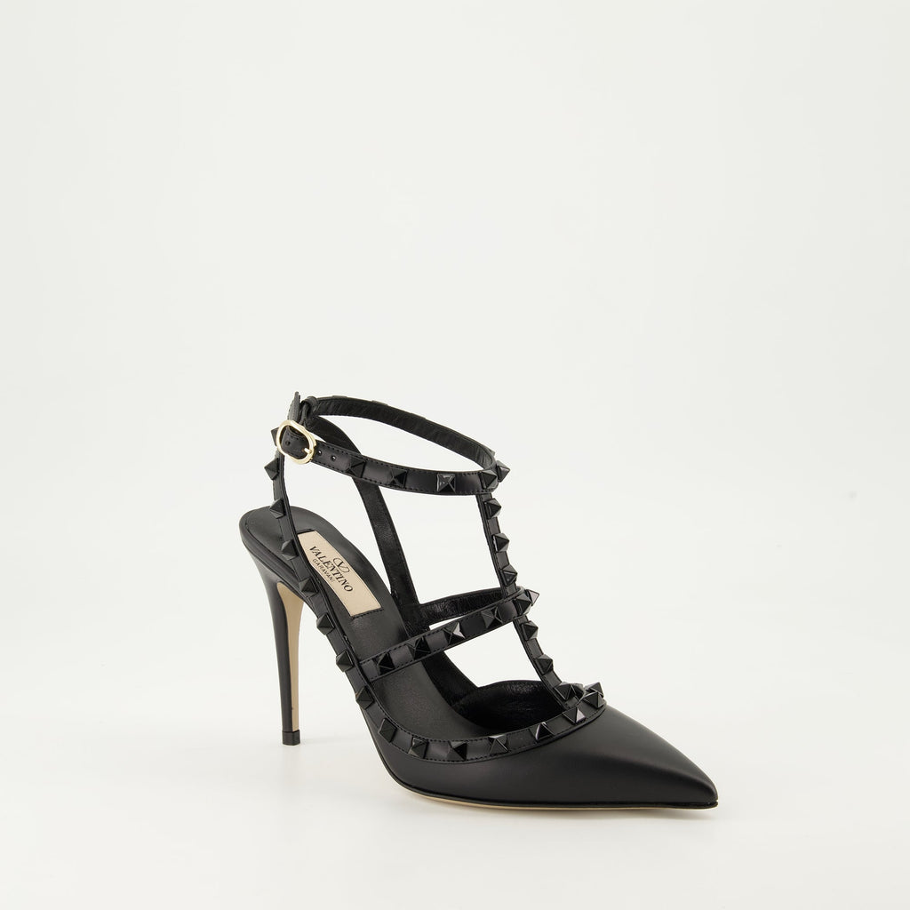 Black leather heels, Rockstud, Valentino Garavani, luxury footwear, boutique high-end