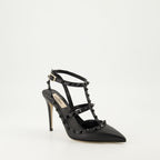 Black leather heels, Rockstud, Valentino Garavani, luxury footwear, boutique high-end