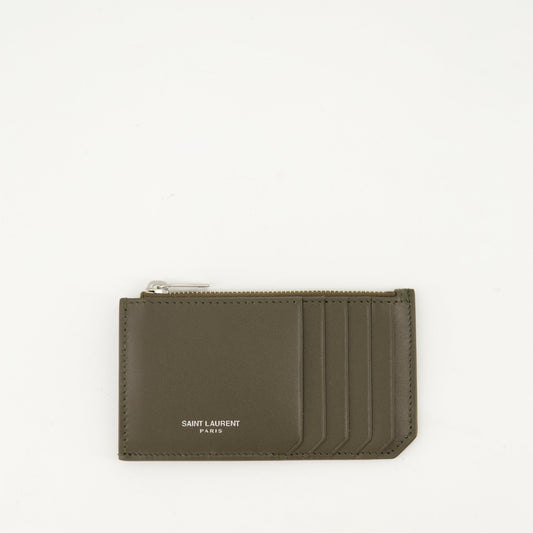 smooth leather card holder, green card holder, Saint Laurent accessory, luxury card holder, autumn winter 2024 accessories