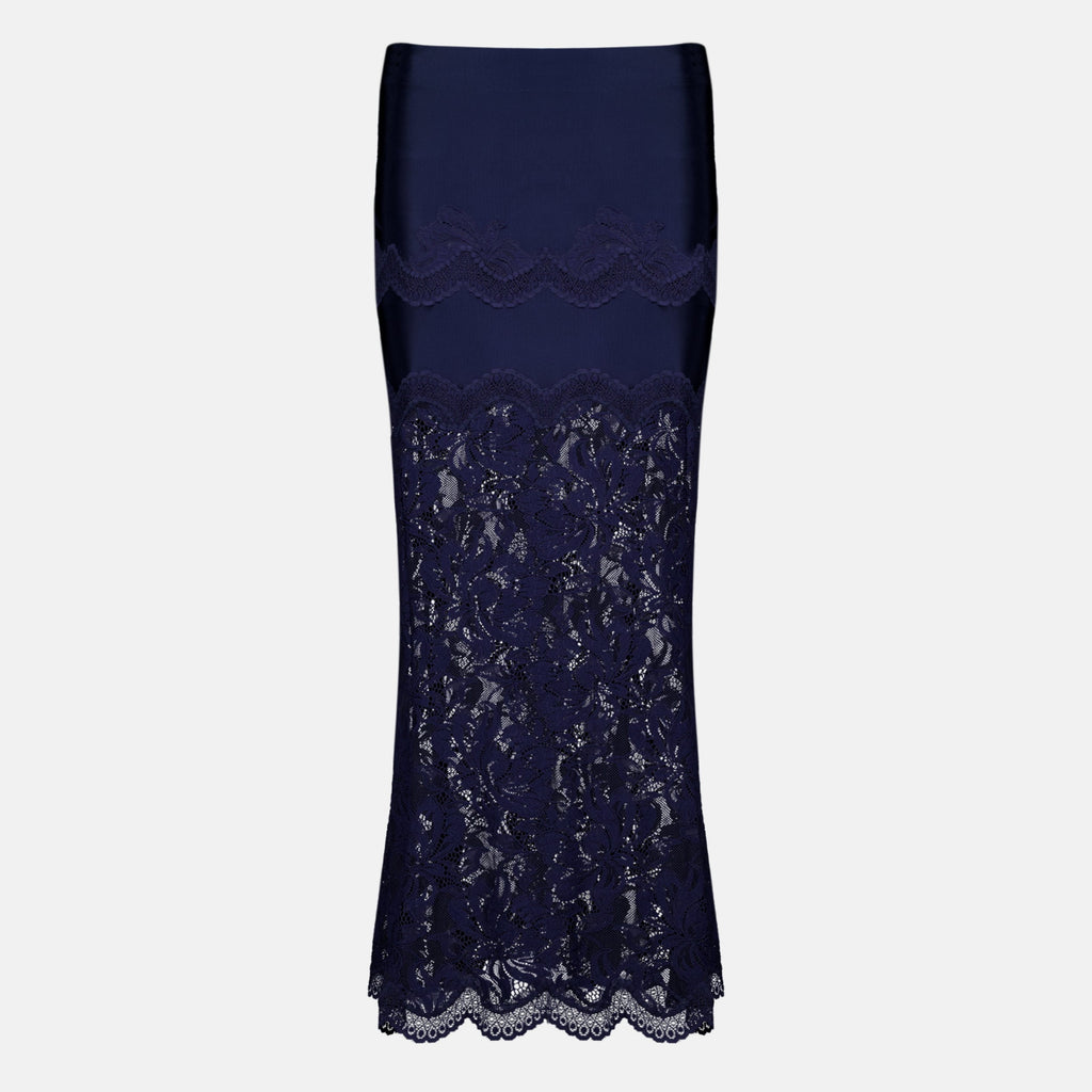 Navy Lace Midi Skirt