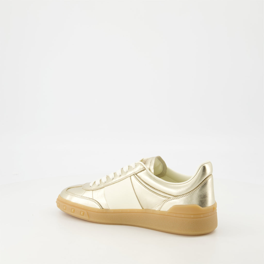 UpVillage Sneakers, Valentino Garavani, metallic gold sneakers, textured leather shoes, contemporary footwear