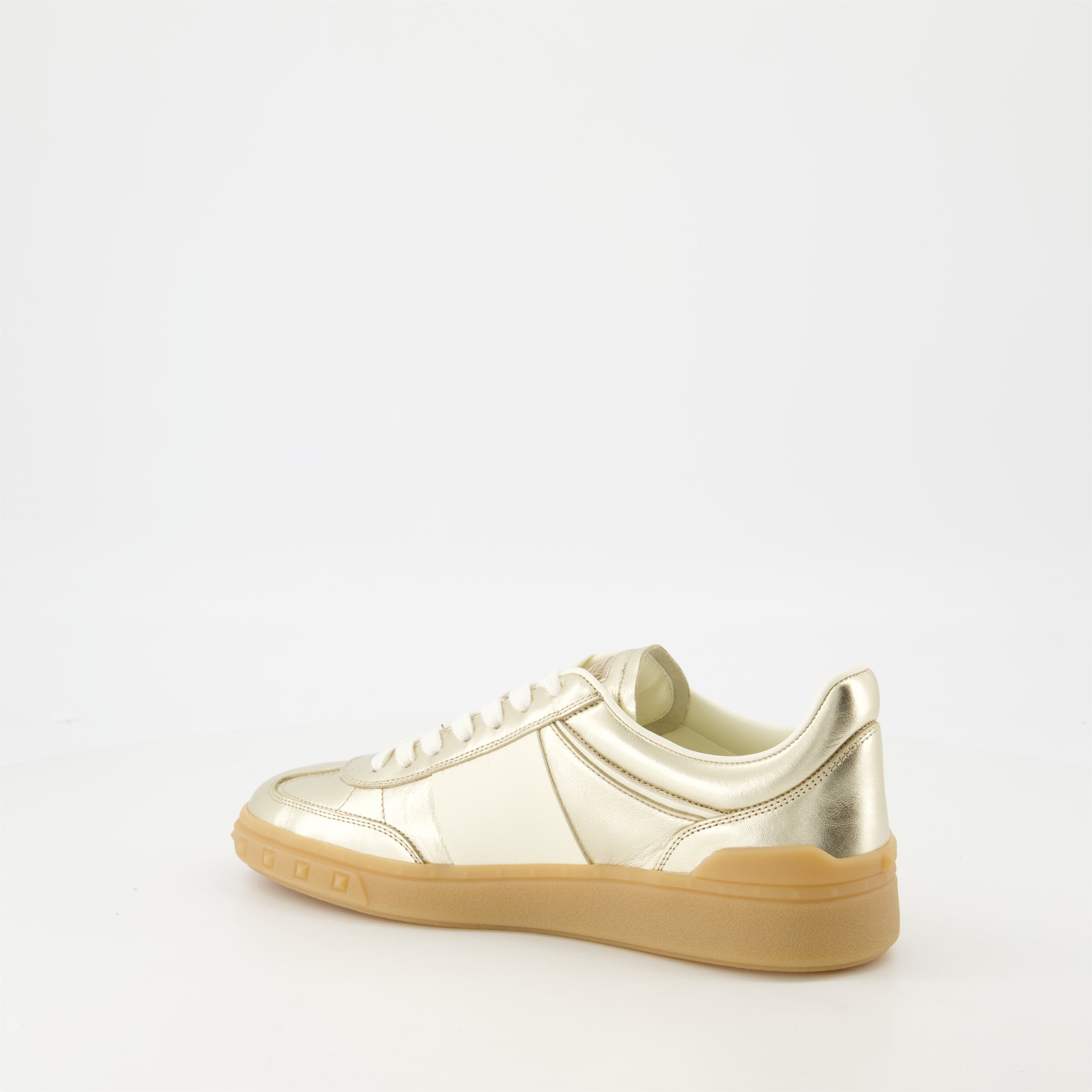 UpVillage Sneakers, Valentino Garavani, metallic gold sneakers, textured leather shoes, contemporary footwear